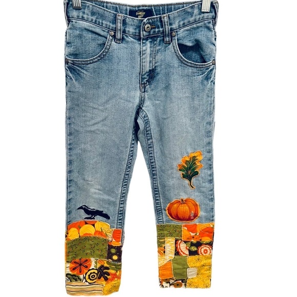 Vintage OshKosh Fall Pumpkin Halloween Themed Patch Handmade Custom Jean girls 7